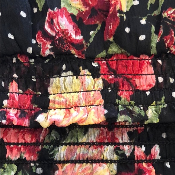 Black Polka Dot Floral Long Sleeve Blouse (M) - Picture 4 of 8